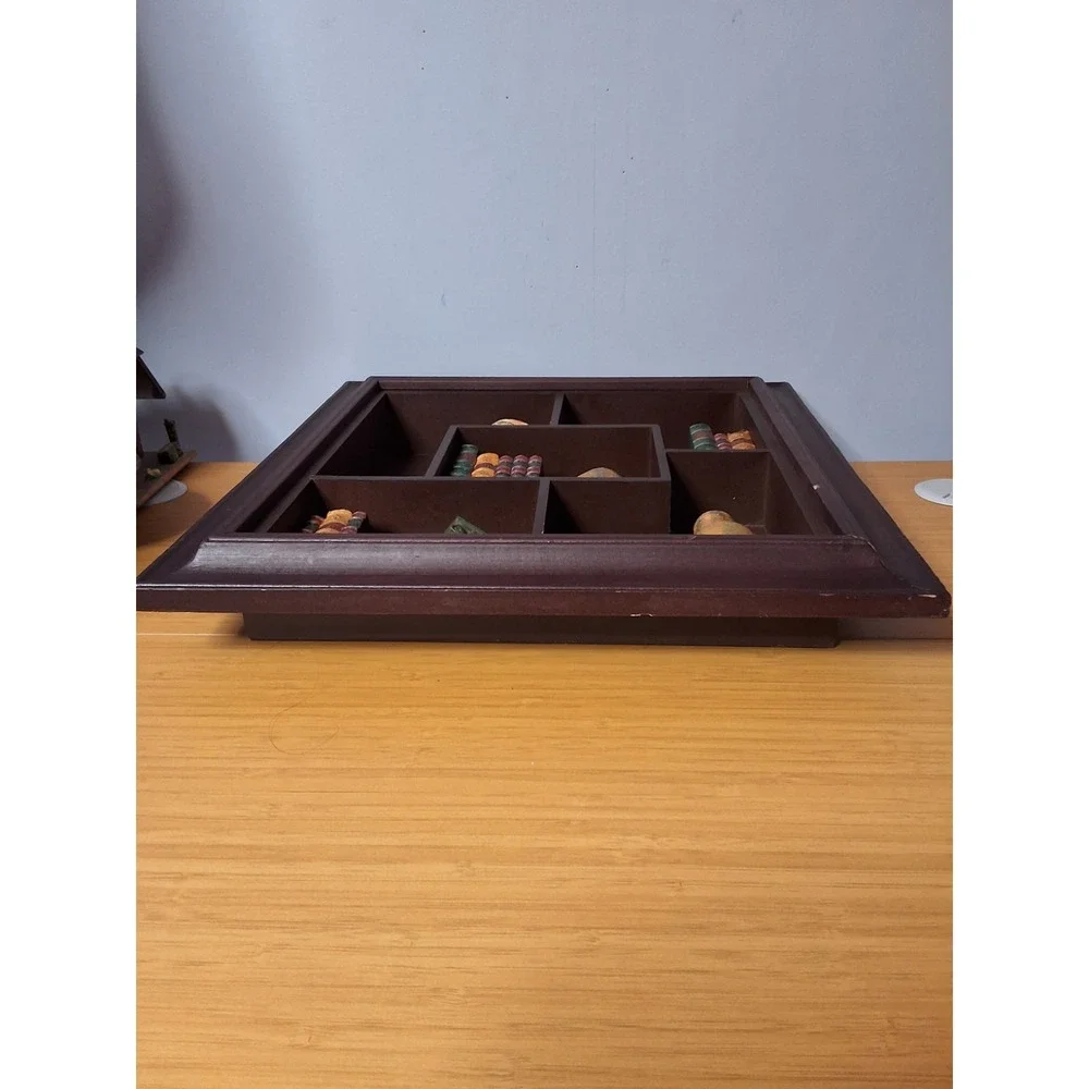 Vintage Wooden Open-Face Shadow Box Containing Books, Picture Frames And Jugs.